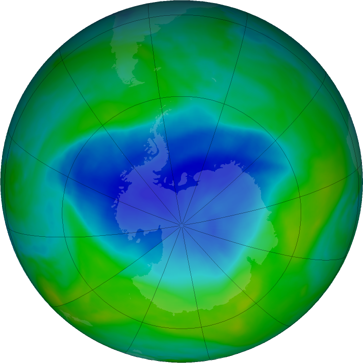 Antarctic ozone map for 12 December 2023